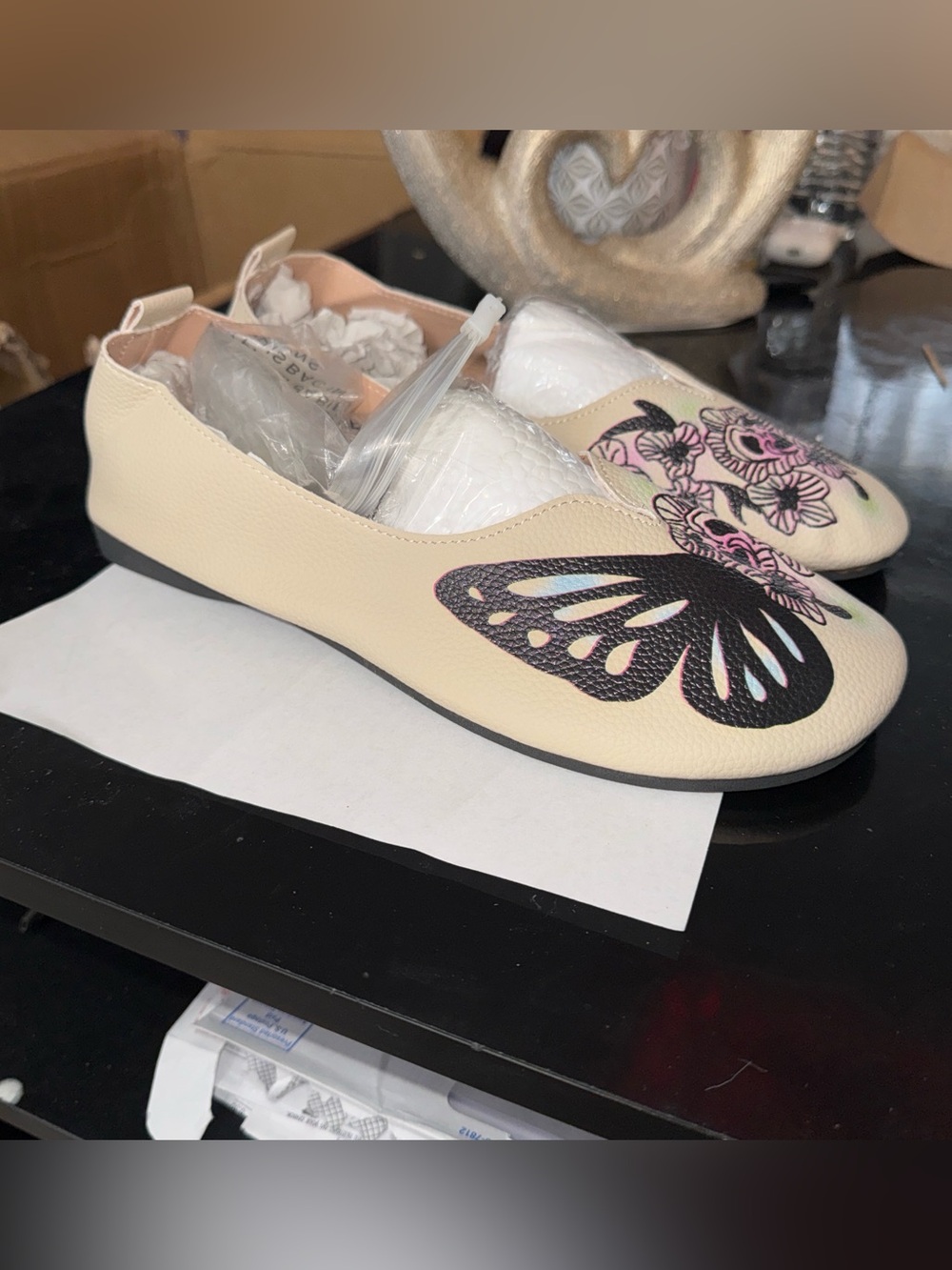 Women’s Cream Floral & Butterfly Slip-On Women’s Flats